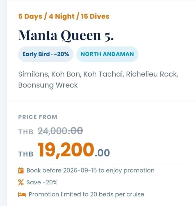 Manta Queen 5 Thailand Liveaboards 5 Days 4 Nights 15 Dives